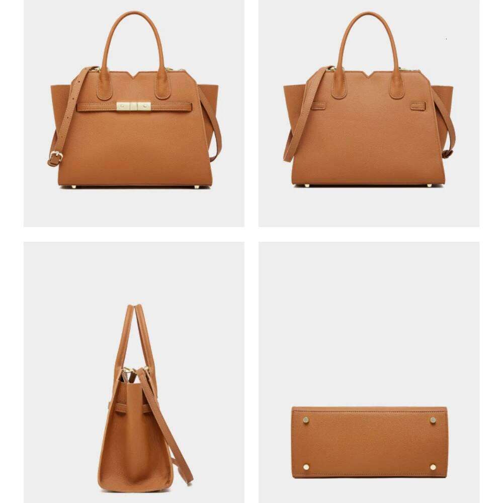 Leisure Large Capacity Trapeze Tote High Quality Full Grain Cow Leather Women Top Handle Handbag Travel Commuter Shoulder Bag