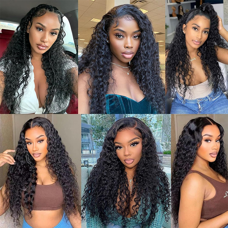Eulisi 13x6 HD Transparent Lace Front Wigs for Human Hair Pre Plucked Water Wave Natural Black Curly Lace Front Wig With Free Part Natural Black Color
