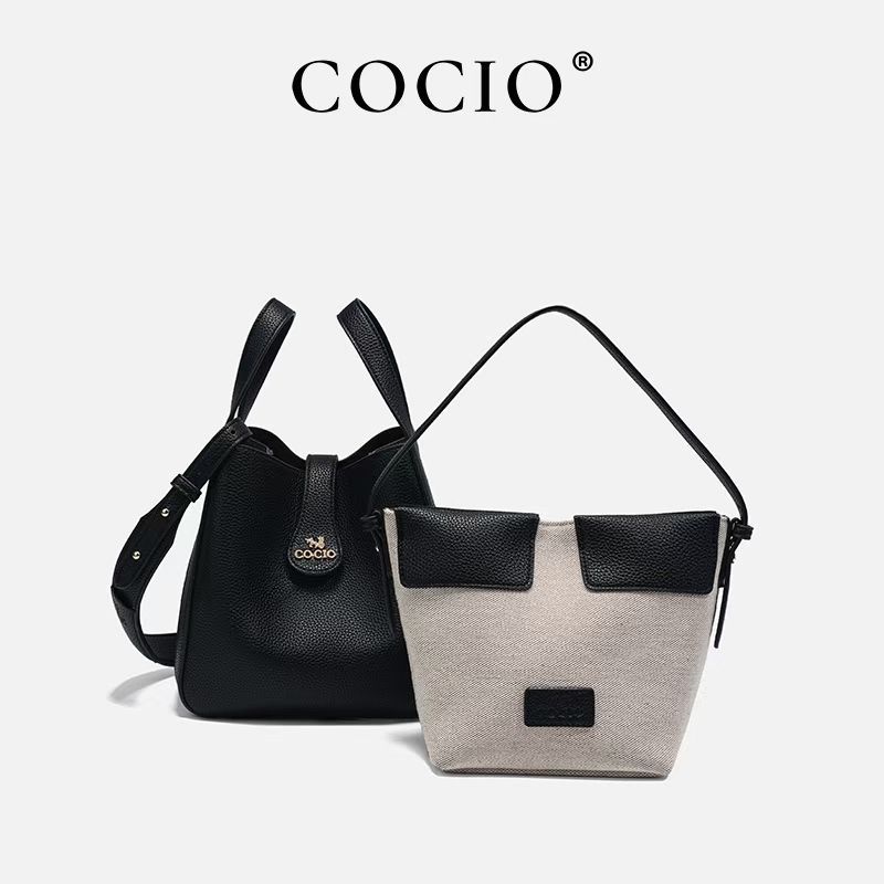 COCIO designer bag New affordable luxury genuine leather bucket simple high-quality fashionable casual womens composite bag