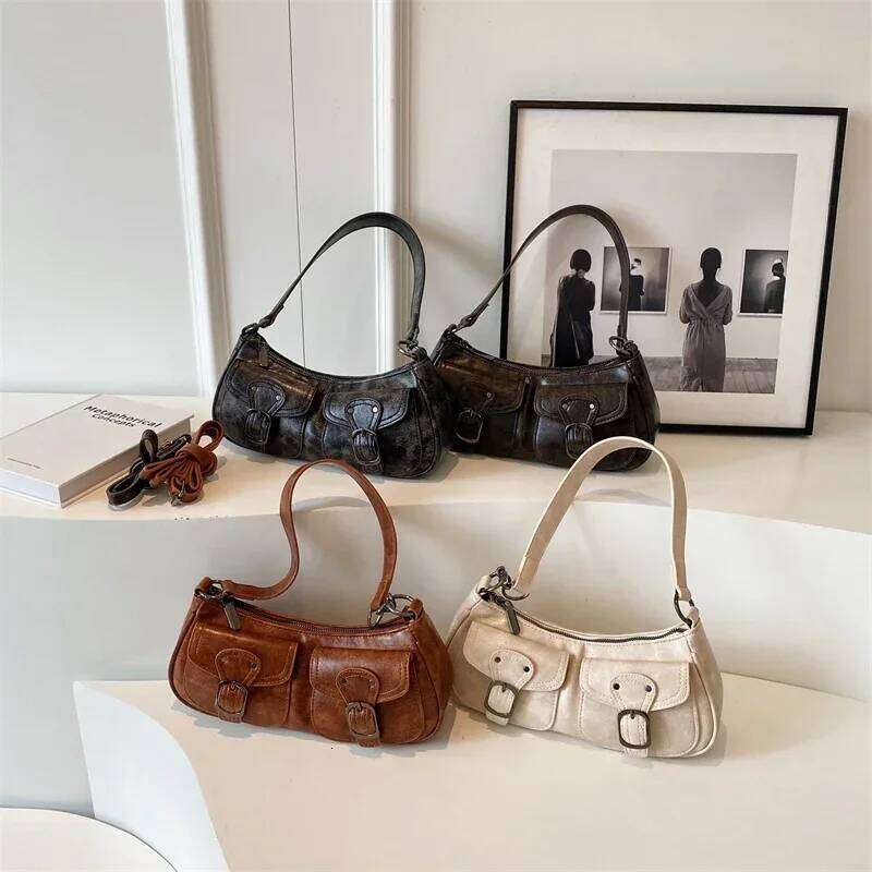 LEFTSIDE Fashion Double Pockets Design PU Leather Shoulder For Women 2025 Tend Female Crossbody Bag Underarm Bags Handbags