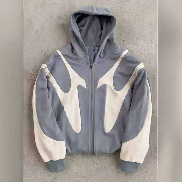 Y2k Haruku Jacket Sweatshirt Street Hip-Hop Cross Splicing, Printed Black Zipper Hoodie For Women