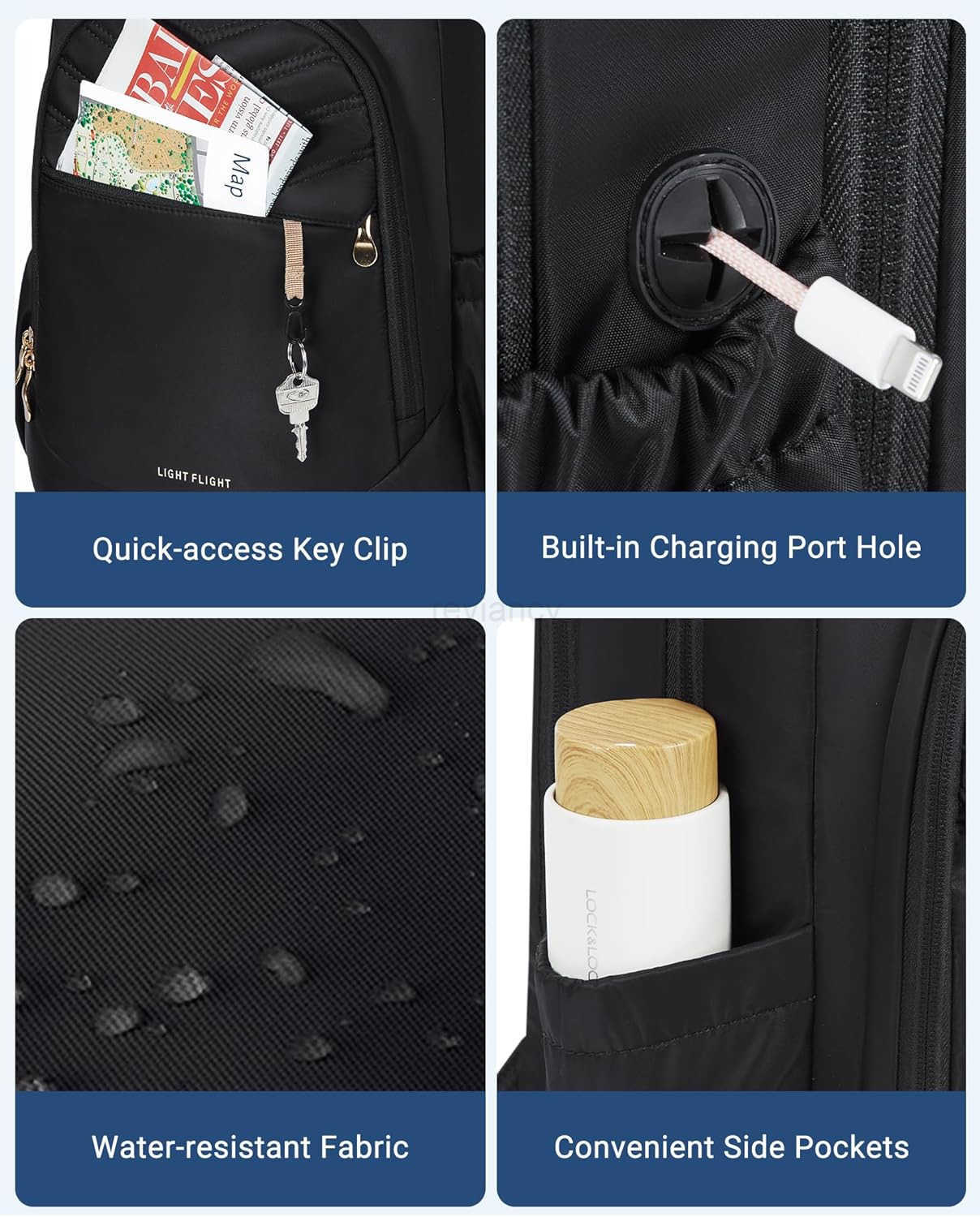 Travel Backpack for Women 156 Laptop Backpack with USB Charging Hole Water Resistant Large Capacity Black Daypack for College Work Casual Computer Bag