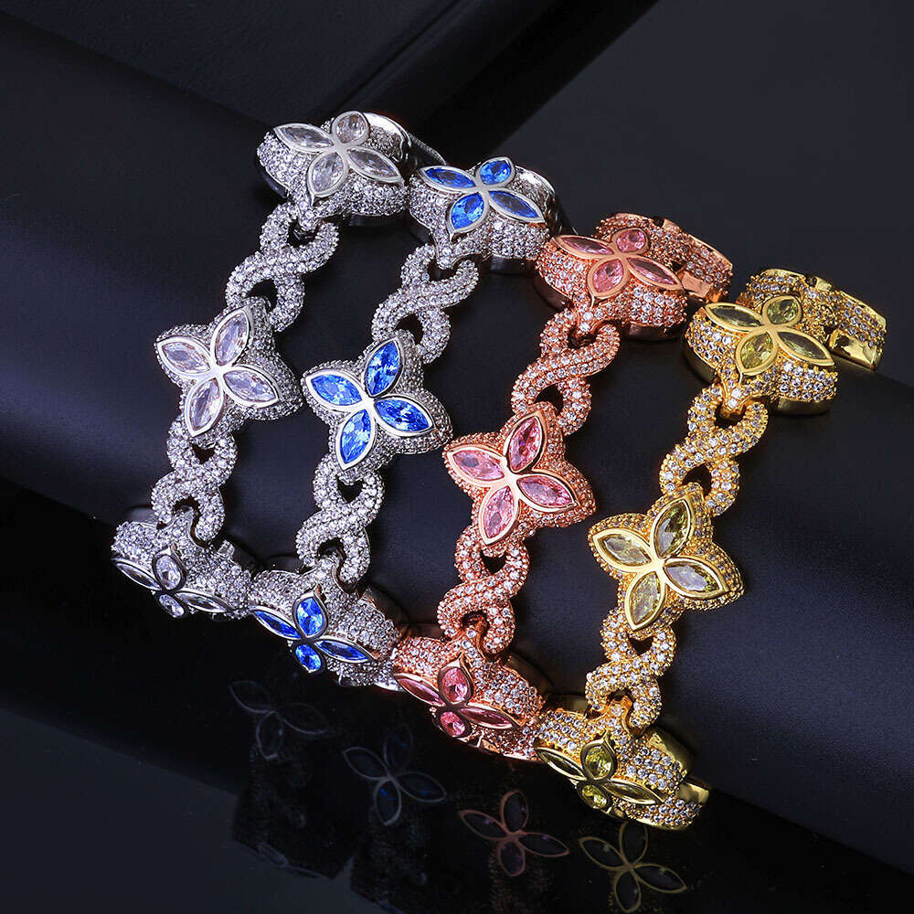 Mens Hip Hop 8 shaped Chain Cuban Bracelet Embellished with Four - leaf Clover Zircon Ideal for Street Style Party Bling