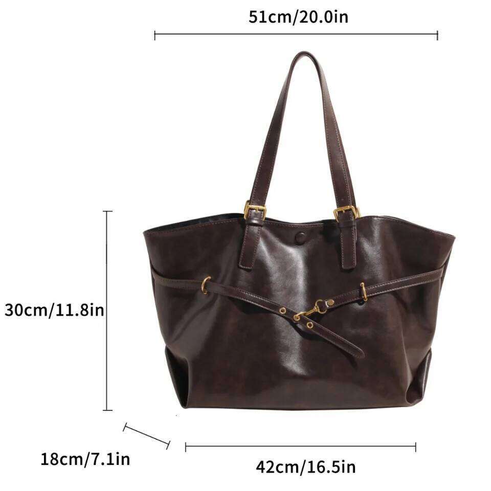 Women's Vintage Large Capacity PU Leather Tote Bag Metal Buckle Strap Accents Top - Handle Shoulder Carry Bags For Winter 2025