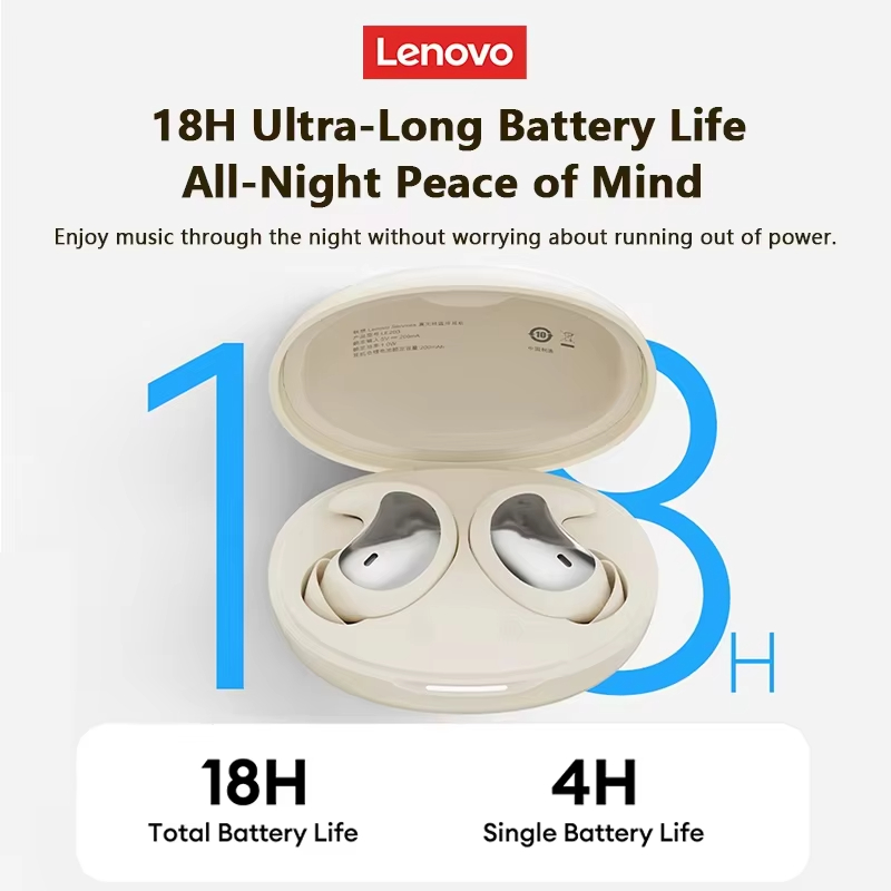 LenovoServices Sleep Invisible Wireless Mini Earphones Bluetooth 6.0 Stereo LE203 Headphones Long Endurance Noise Reduction with Mic