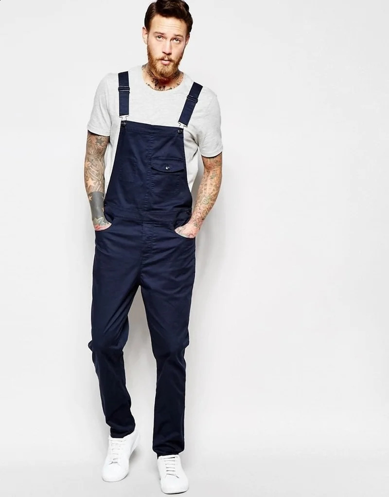 Denim White Overalls Slim Mens Trousers Europe and America Bib Men Spring Autumn Casual Solid Color Jeans 250827