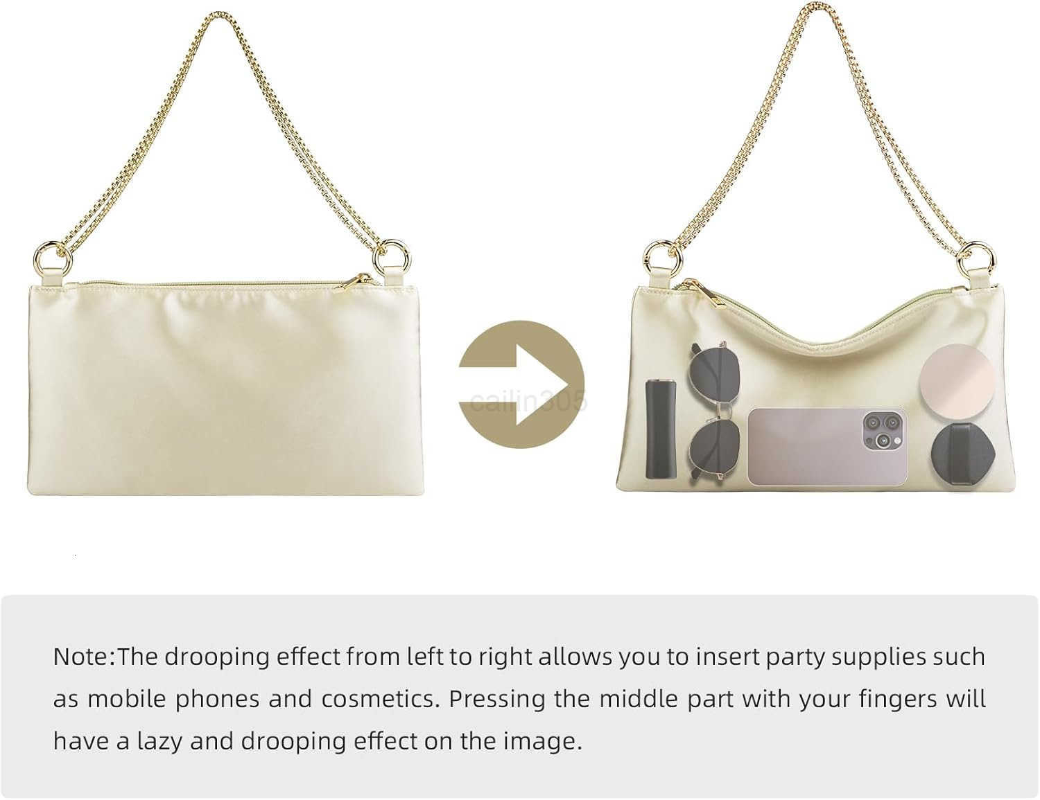 Satin Evening Handbag Wedding Prom Clutch Purse Formal Cocktail Party Clutches Shoulder Bag with 2 Bag Chains Z25909