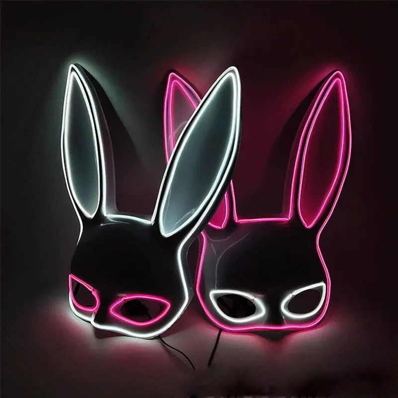 Sexy Rabbit Black Mask Luminous Half Face cute bunny mask for man women Bar Nightclub Waiter costume 250820