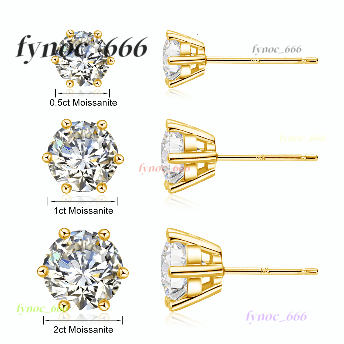 Quality Jewelry Woman Luxury New Year Gift Classic 6 Prong Design 1ct 2ct Moissanite Diamond Hollow 14K 925 Gold Stud Earrings