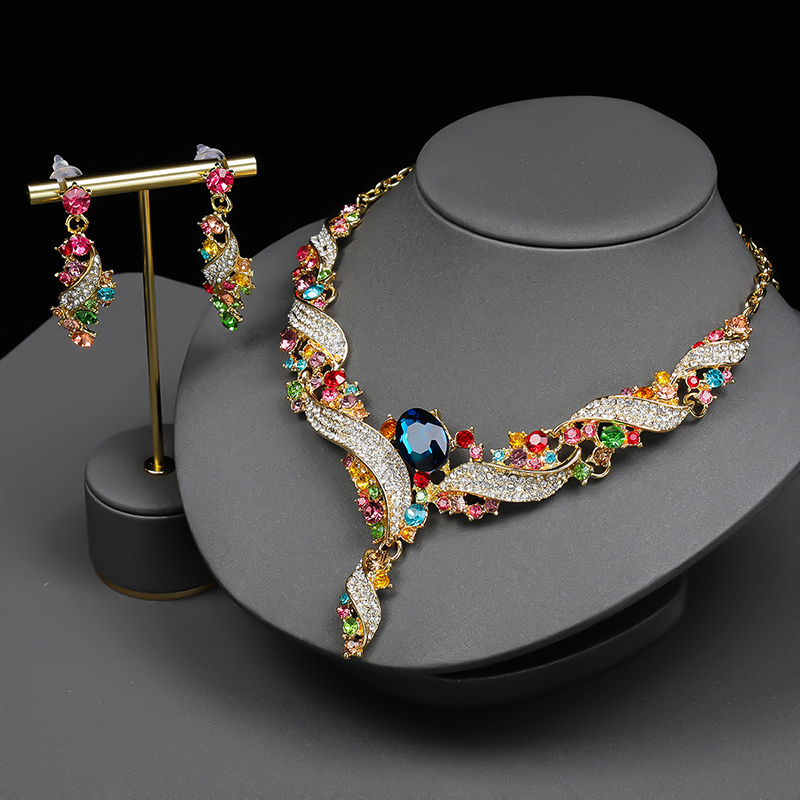 Jewelry Necklaces Pendants Chokers Exaggerated Necklace and Earring Set Collarbone Chain, Decorative Formal Wear Accessory, Retro Fashion Colorful Jew