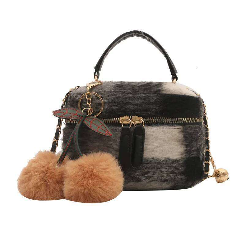 Niche Fashion Handbag Women's New Contrasting Striped Woolen Box A Textured One Shoulder Crossbody Bag Style Retro Trends