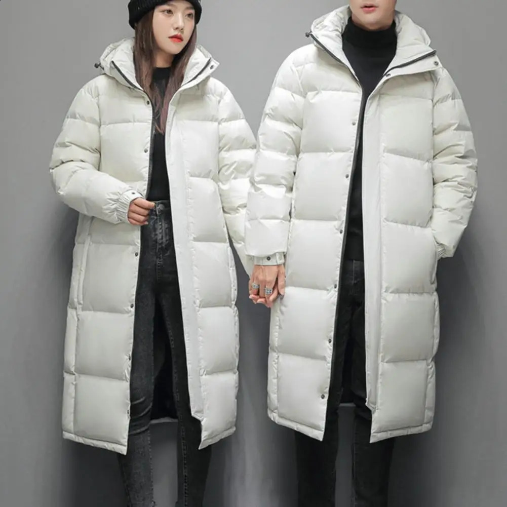 Winter Mens women Long Parka couple Winter Cotton Coat Thickened Padded Stand Collar unisex Mid Length Down Coat Thermal Parkas 250827