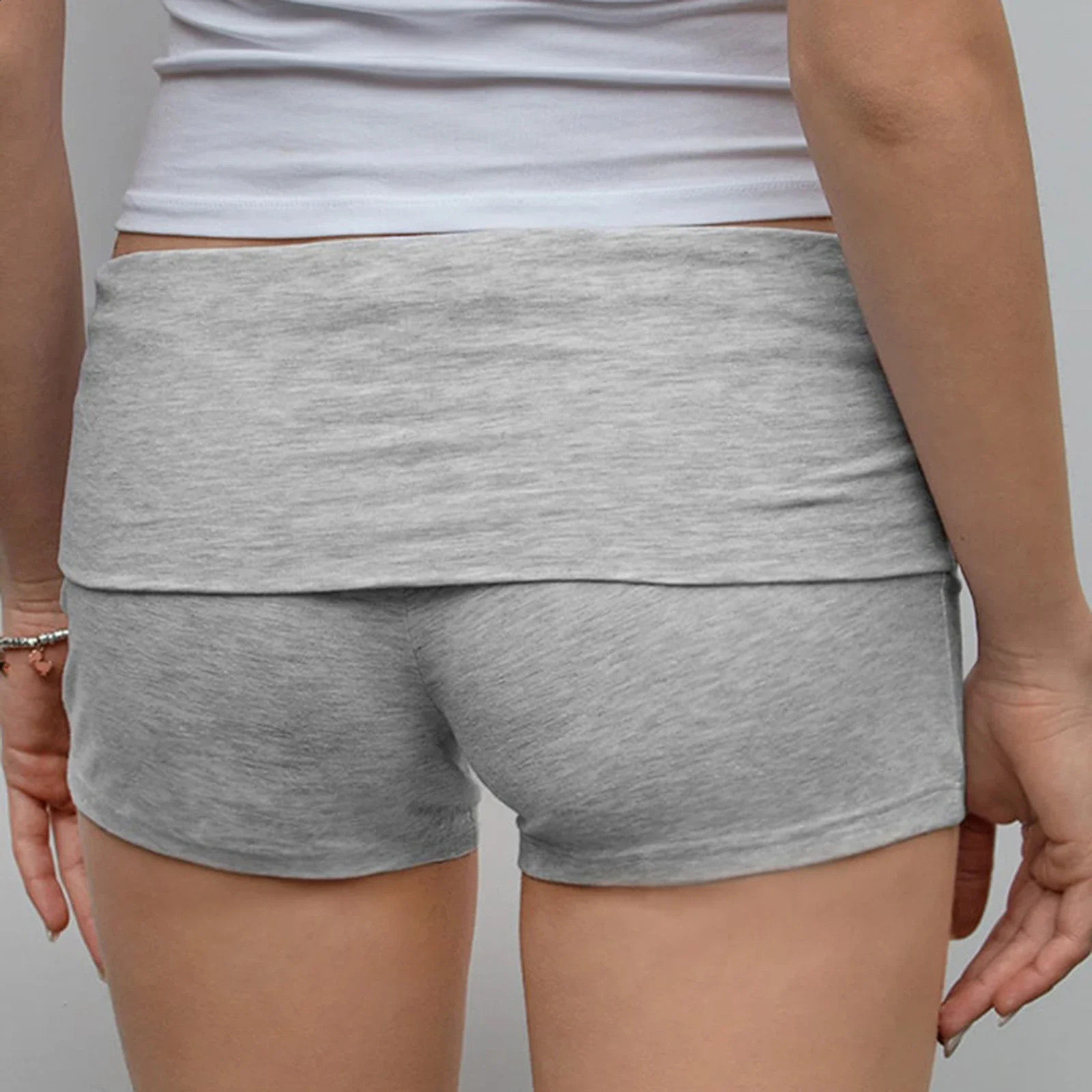 Summer Slim Yoga Shorts Women Casual Solid Color Fold Over Low Waist Lounge 250828