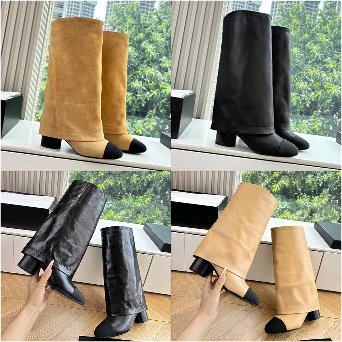 Pants boots high boots designer womens boots winter boots women knee high boots pearl buckle suede leather classic chunky heels women boot 5.5cm luxury heels knee boot