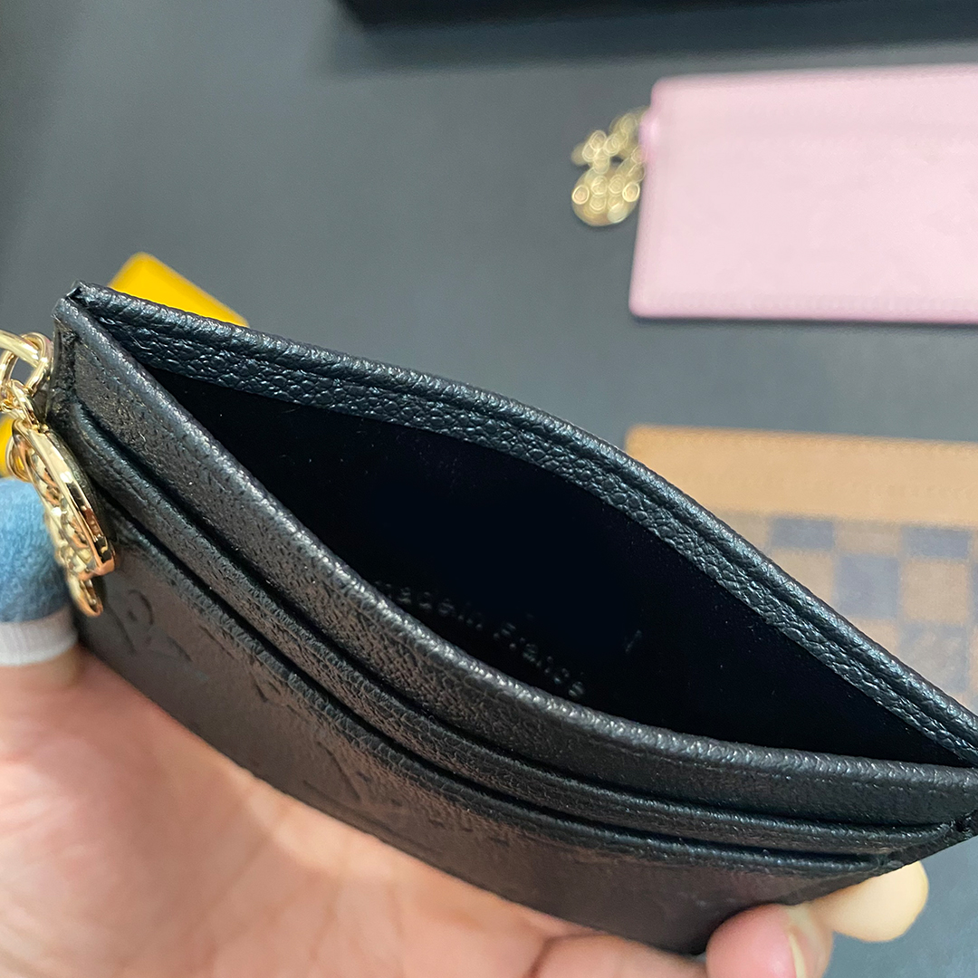 er keychain Credit Card Holders Mini Wallets High Quality For Mens Womens Leather Flower Classics Pure Color Keychain Purses Wallet bag charm