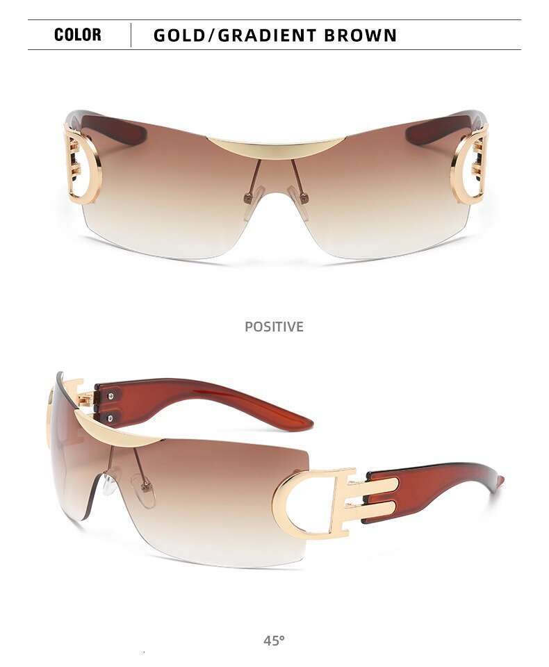 Y2K Millennium Style for Women, Unique Metal Frameless High-End Ins Sunscreen D-Label Large Frame Sunglasses