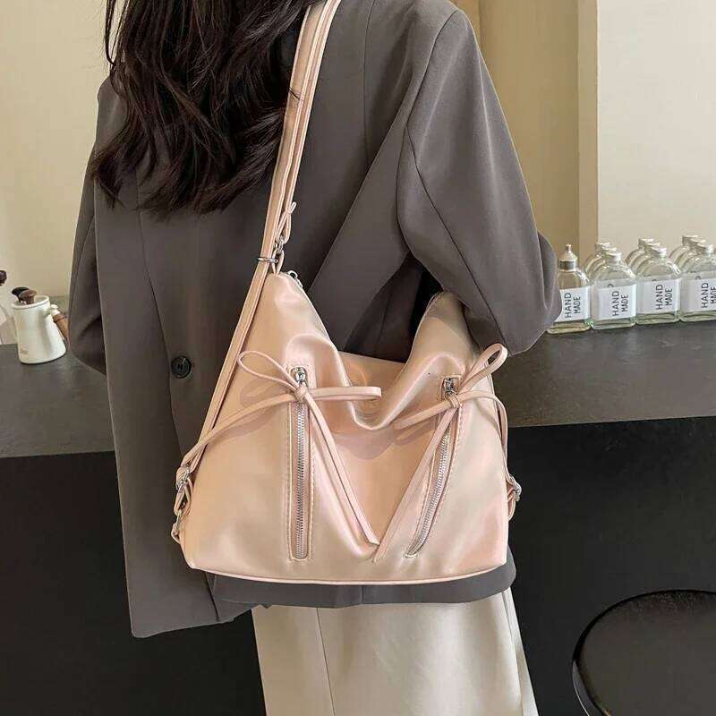 Sier Small Bow Pu Leather Shoulder Bags For Women 2025 Summer Designer Fashion Handbags And Purses Trend Crossbody Bag