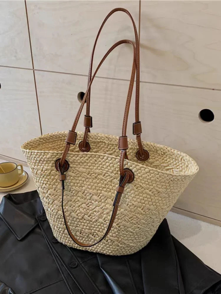 Colorful Straw Woven Beach Bag Large Capacity Underarm Basket Seaside Holiday Spaciou Shopper Tote Handbag 250829