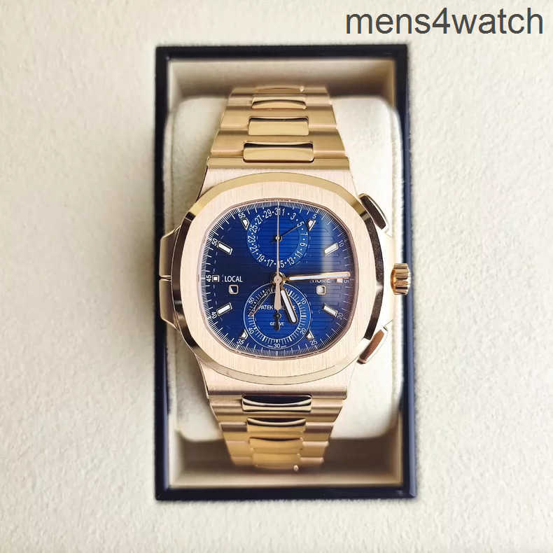 Luxury Watch Naut1Ius 5990 Men Wristwatch Automatic Mechanical Movement Watches Chronograph Rose Gold Dual Time Zone Date Display Flyback Geneva Watch2366