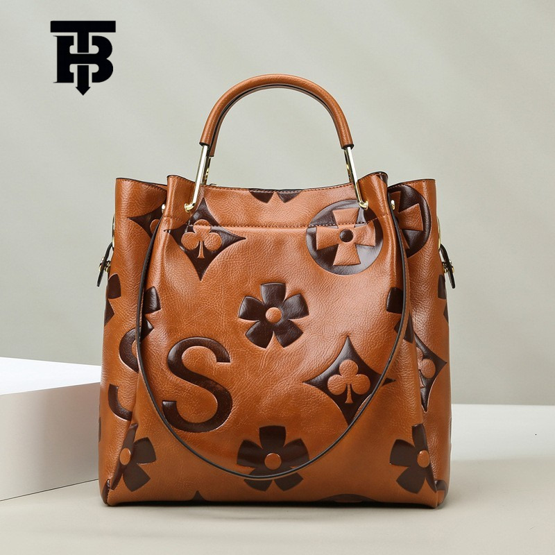 TB BHULAMTE Designer Retro Geometric Embossed Bucket Shaped Handbag, Large Capacity High-end Women's Business Bag European Style Single Shoulder 