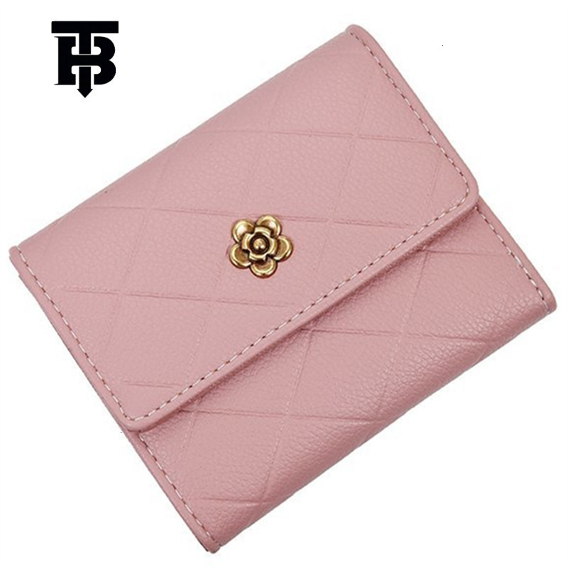 TB BHULAMTE Luxury Small Fragrant Women's Wallet Short Handbag New Camellia Design High End Grid Coin Bag Buckle Multi Card Slot Card Bag Free Sh