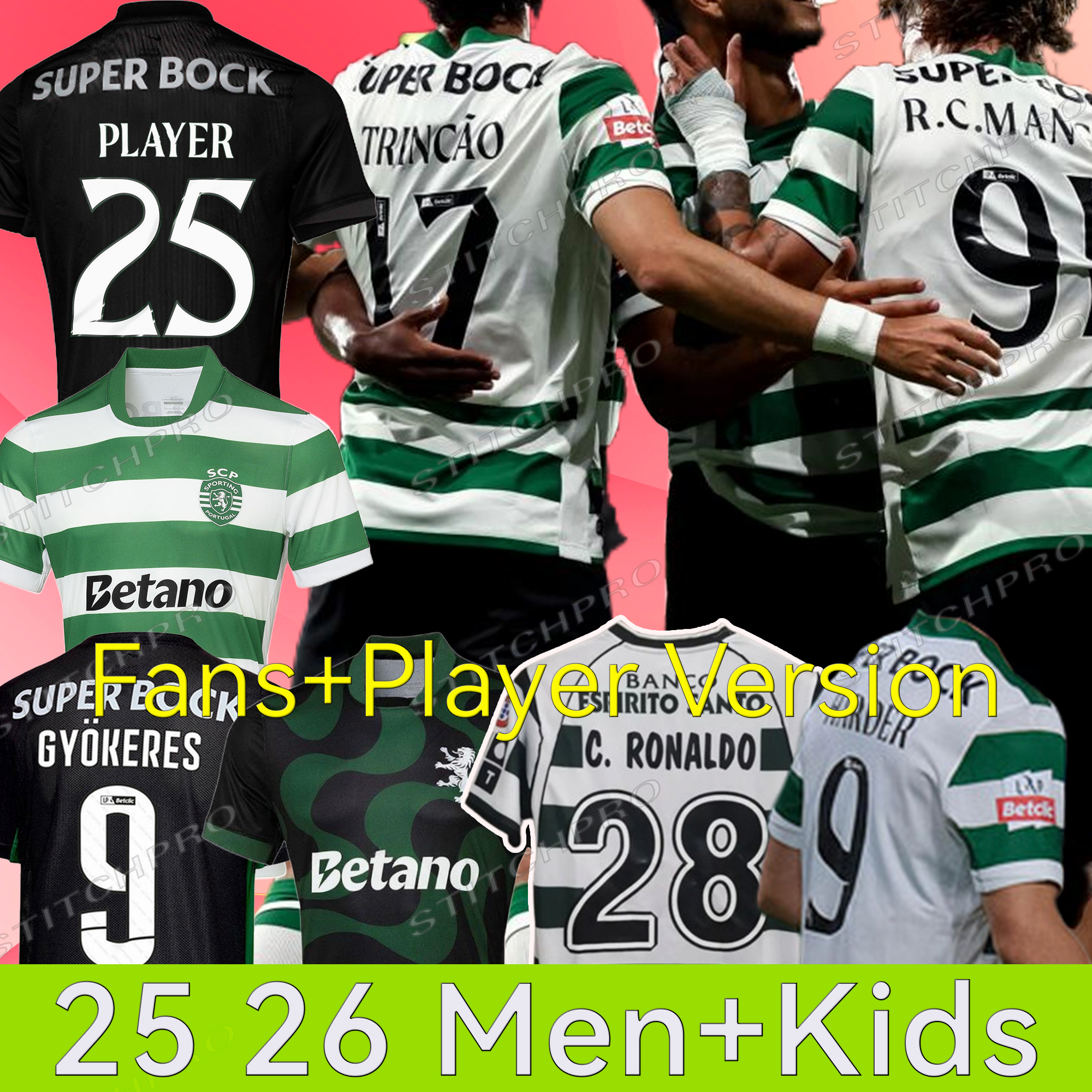 4XL Lisbons Sporting CP 25/26 3rd soccer jerseys Pink October Lisboa CR7 HJULMAND GYOKERES COATES J.Palhinha PEDRO G. MORITA SARABIA football shirts Men Kids Kit sets