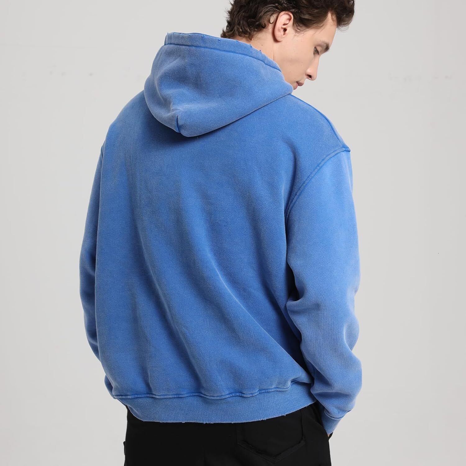 Men's Oversized Acid Wash Hoodie Heavyweight Cotton Wool Sweatshirt Loose Fit Autumn Winter Casual Street Style Pullover - view 7