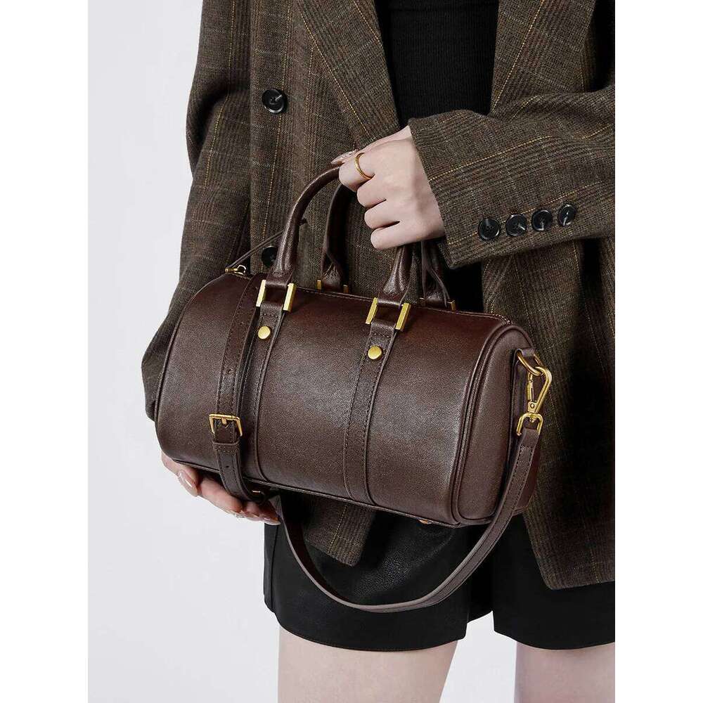 100% Genuine Leather Vintage Women Handbag Shoulder Cowhide Boston Bag Ladies Commuting Crossbody Bag For Shopping