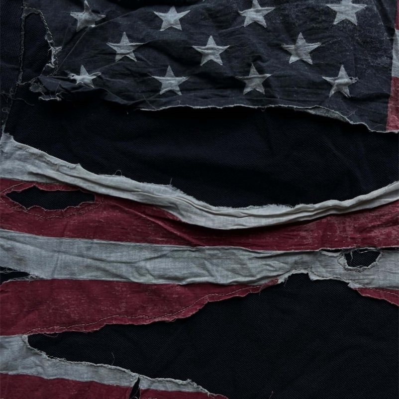 America Retro Flag Polo Shirt Streetwear Men Women Hip Hop Tear Patchwork Short Sleeve Shirt Y2k Cotton Top Baseball Clothing 250828