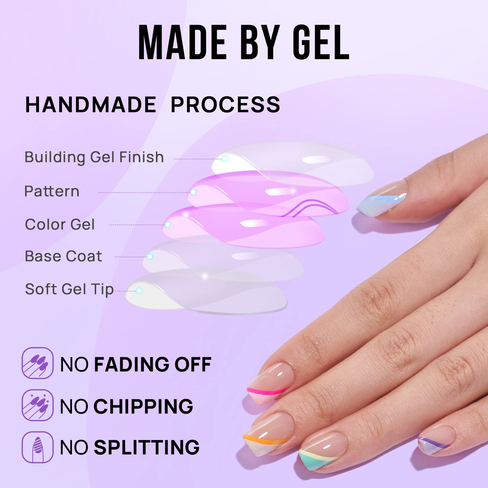 Multi Colored And Diverse French Edge Medium Length Press On Nails,Unique Personality Suitable For Girls And Women's Daily Wear