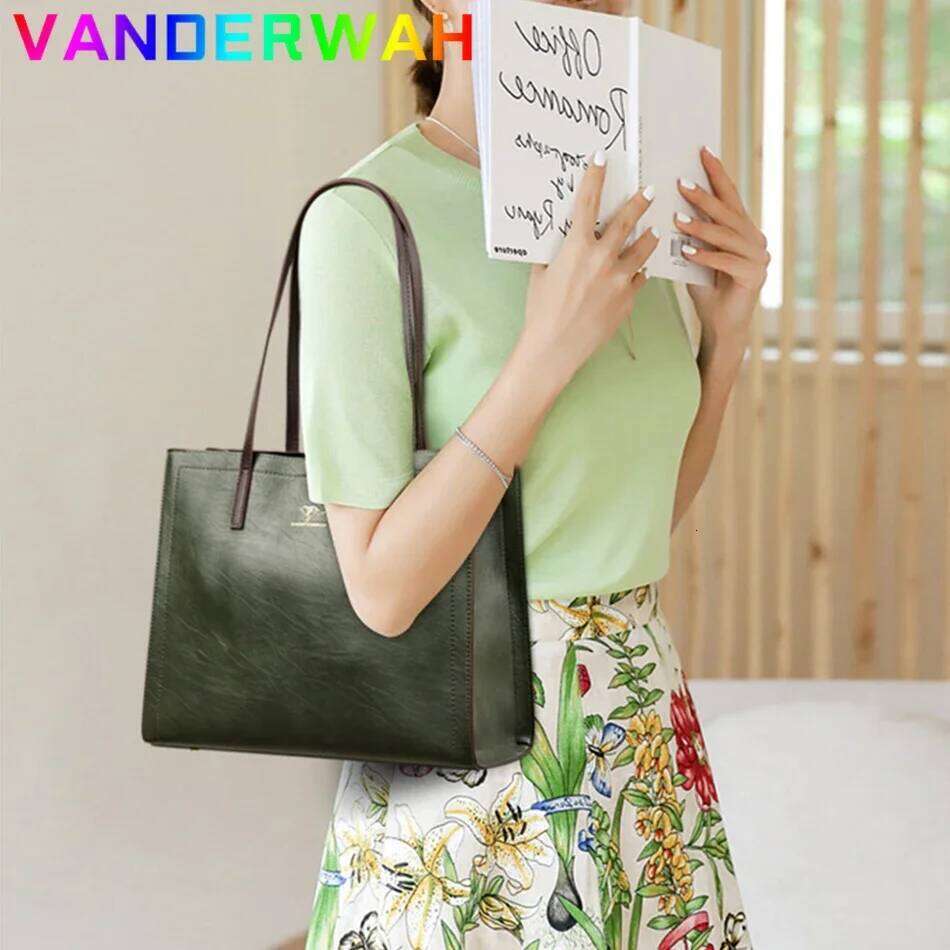 Vintage Large Capatity Tote Shoulder Fashion Top-Handle High Quality Pu Leather Bags Casual Letter Design Handbag