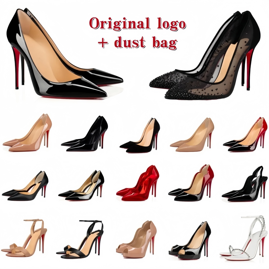 Designer Women High Heels Sandals Red Shiny BottomShoes 6cm 8cm 10cm 12cm Stiletto Heel Pointed Toes Nude Black Patent Leather Luxury Pumps dust bag Size 35-44