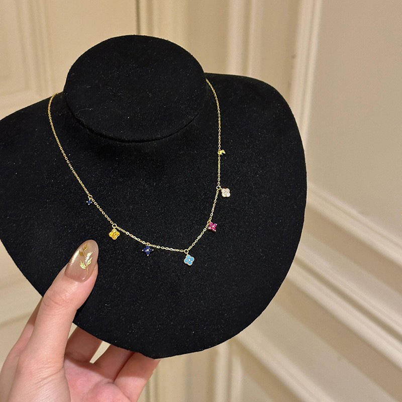 Dopamine Colorful Four-Leaf Flower Necklace for Women 2025 New Light Niche Exquisite High-End Versatile Elegant Whitening - view 7
