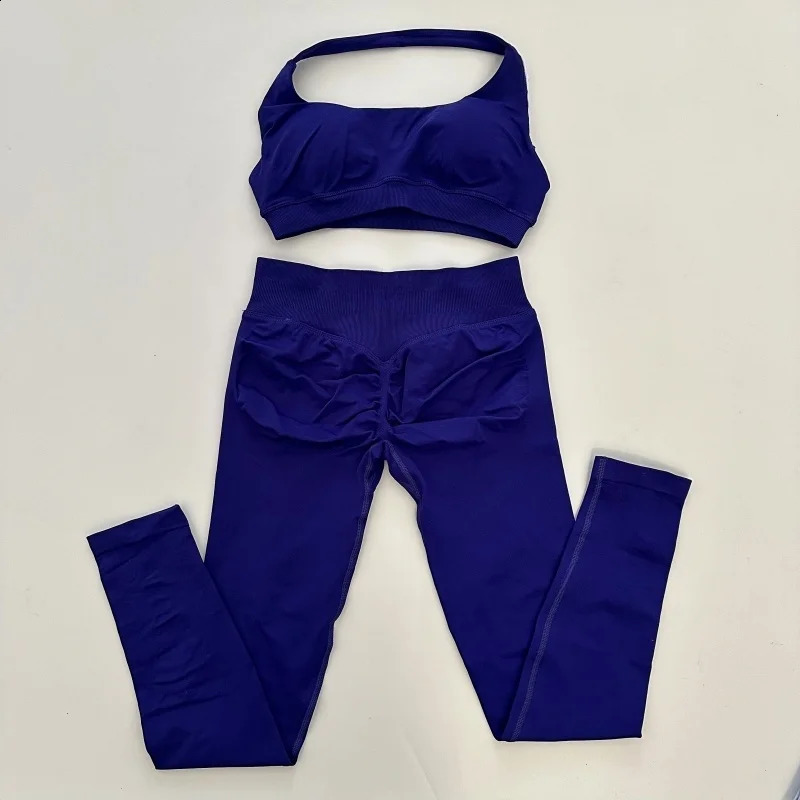 No Yoga Legging Sets for Women Seamless Set Scrunch Butt Workout Gym Suit with Halter Crop Top 250829