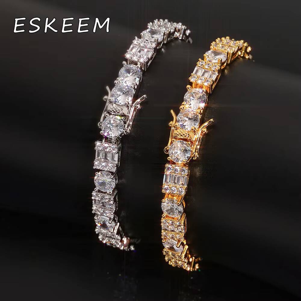 Women VVS Moissanite Tennis Bracelet Square Circular Design 925 Sterling Silver Sparkling Diamond Tennis Chain Hip Hop Jewelry