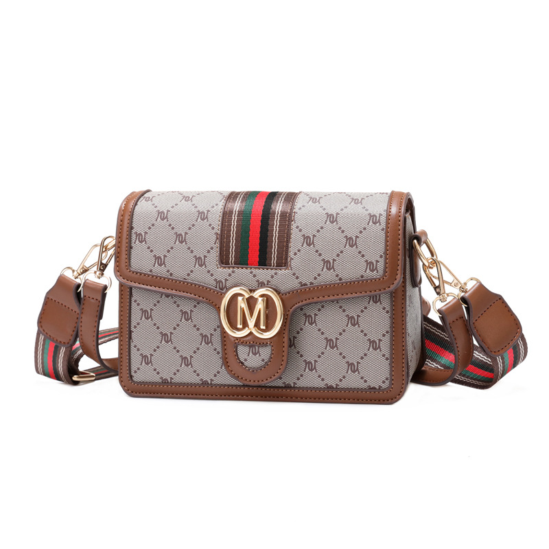 2025 new high-end fashion light luxury women's bag small square shoulder bag with stripe details and gold logo compact multifunctional crossbody 