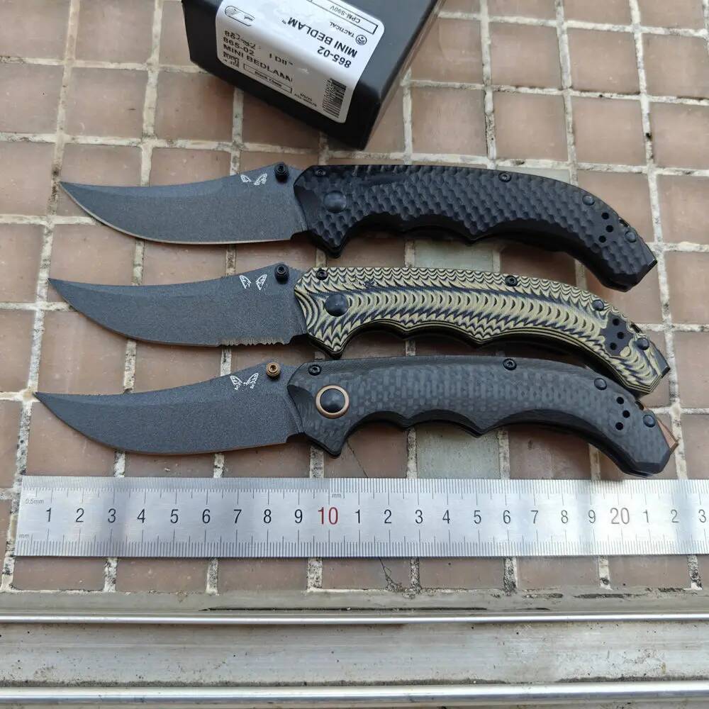 Best Foam Packing 865 Mini Bedlam Carbon Fiber / G10 Washers Folding Pocket EDC Tool Camping Hunt Mark S90V Blade Outdoors Knife high-quality