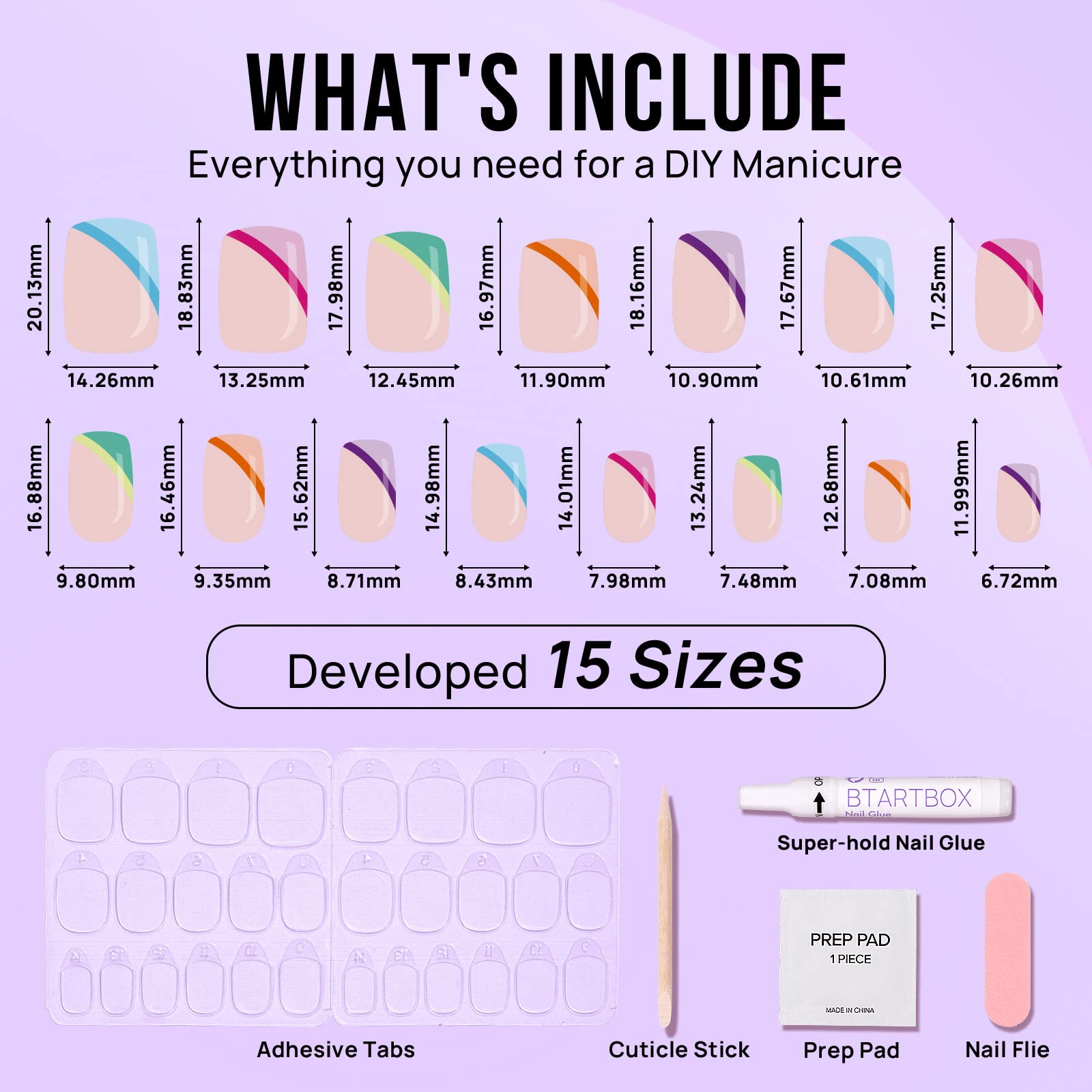 Multi Colored And Diverse French Edge Medium Length Press On Nails,Unique Personality Suitable For Girls And Women's Daily Wear