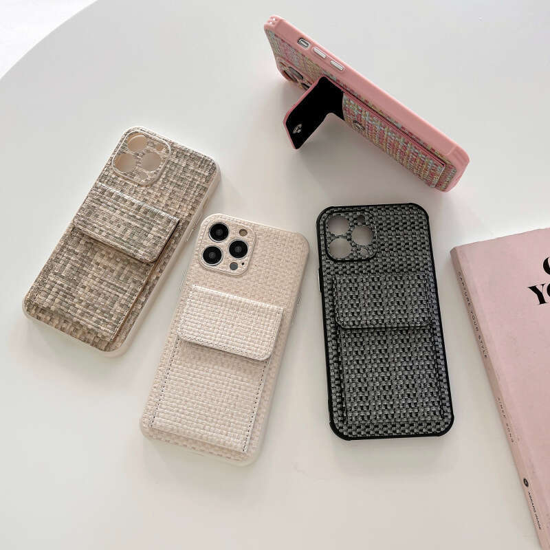 Internet Celebrity Apple 14 Holder Phone Case Insert Card iPhone 15 Pro Max Woven Pattern 16 Plus