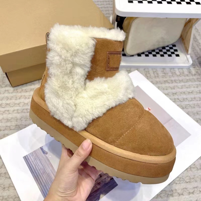 Best Selling Womens Snow Boots New Winter Style Thick Platform Design Plush Lined for Warmth Cotton Boots Free Shipping Chestnut Size 35-40