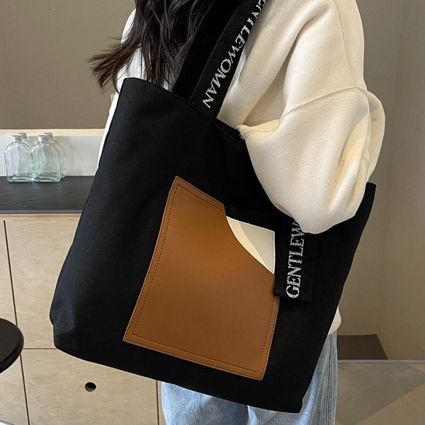 2025 bag autumn new shoulder strap print niche simple casual collage color block canvas bag gentle women's shoulder bag designer diagonal cross b