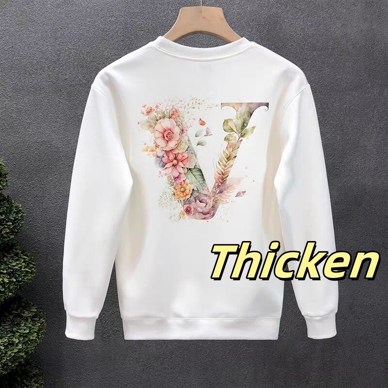 Men Designer Luxury Cotton Thicken Sweatshirt Women Floral Letter V Printed Crew Neck Casual Fashion Streetwear for Urban Style Lovers