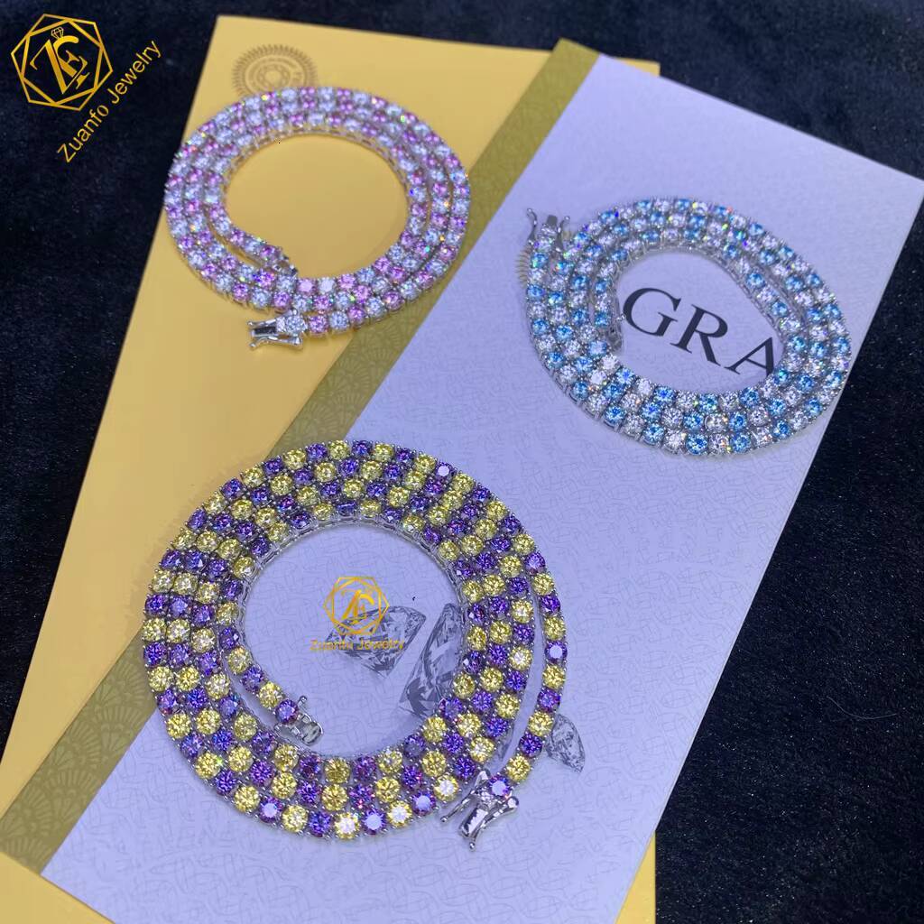 Best Friend Blue Moissanite Tennis Chain Colorful Customized Diamond Bracelet Sterling Silver for Girls Men Women