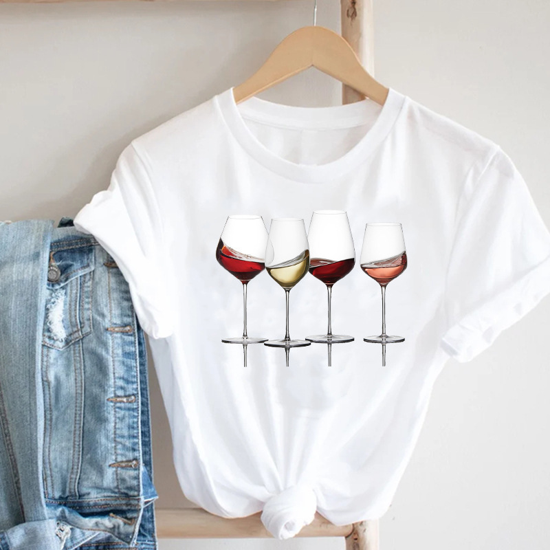 New Arrival Women's Top Wine Glass T-Shirt Plus Size Letter Print Summer T-Shirt - ZJ0367-A33