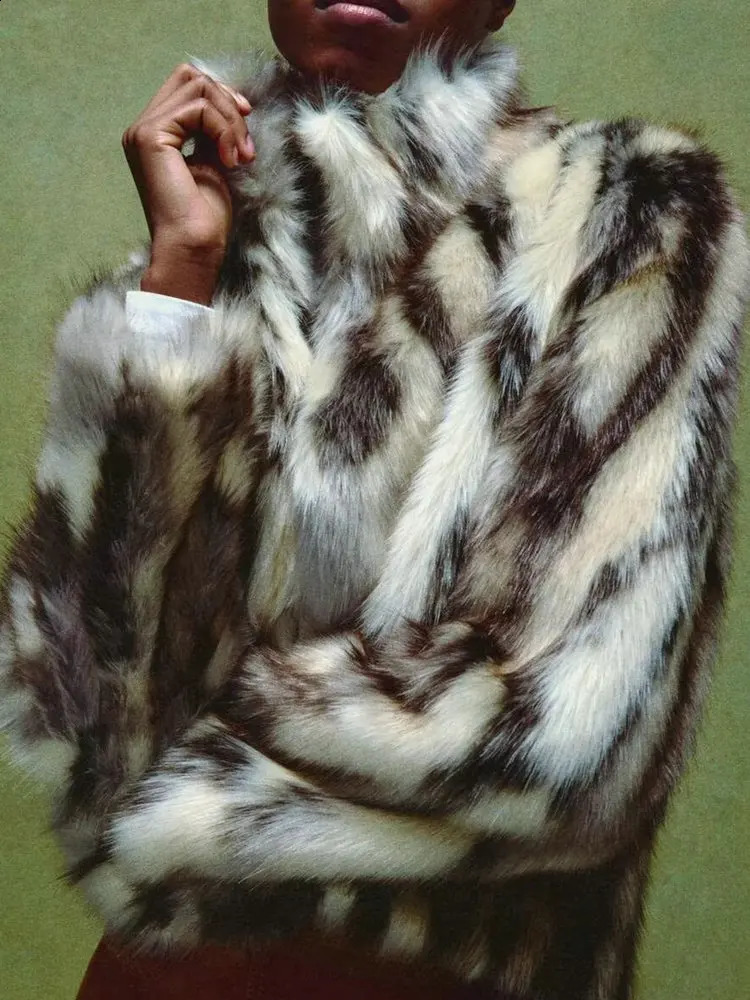 2025 Autumn Winter Womens Elegant Long Sleeve High Neck Faux Fur Jackets Lady Street Chic Thick Warm Loose Coats Outerwear 250829