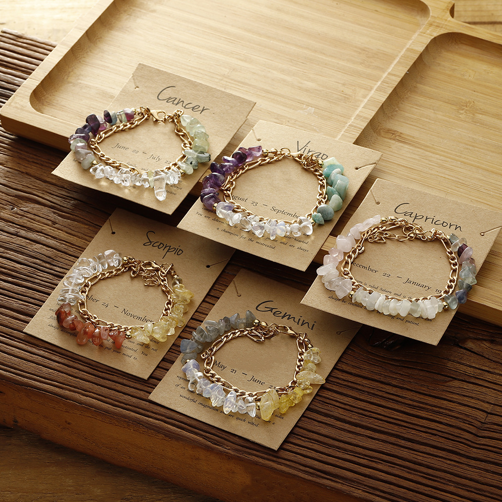 Elegant Woman's Accessory Unique Astrological Symbol Embroidered Bangle Collection Comprising Peridots and Blue Lazurites