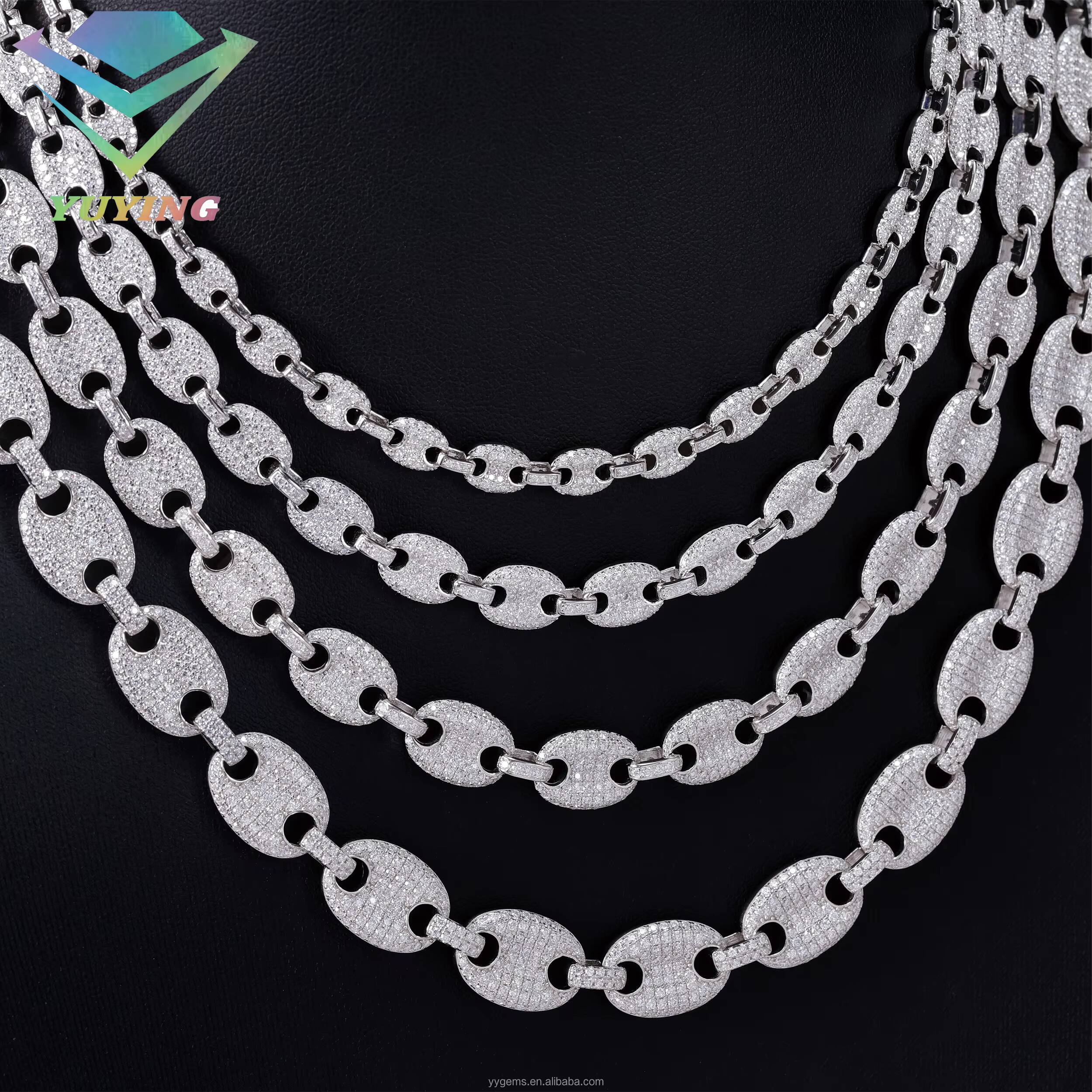 Handmade Solid 925 Sterling Silver Cubic Link Chain Miami Gold Plated for Mans VVS Moissanite Diamond Necklace Great Gift Party