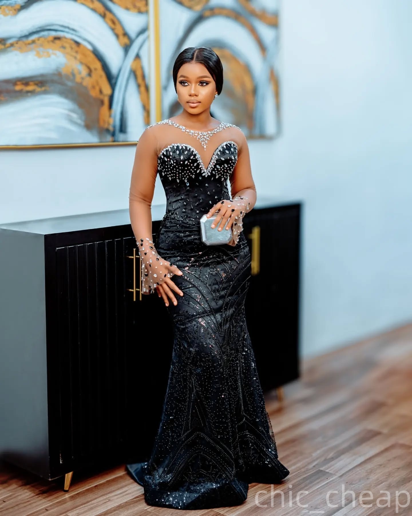 Aso Ebi Mermaid Black Prom Dress 2025 Crystals Sequined African Sparkly Evening Formal Party Birthday Dresses Robe De Sorrie Reception Gowns For Speci