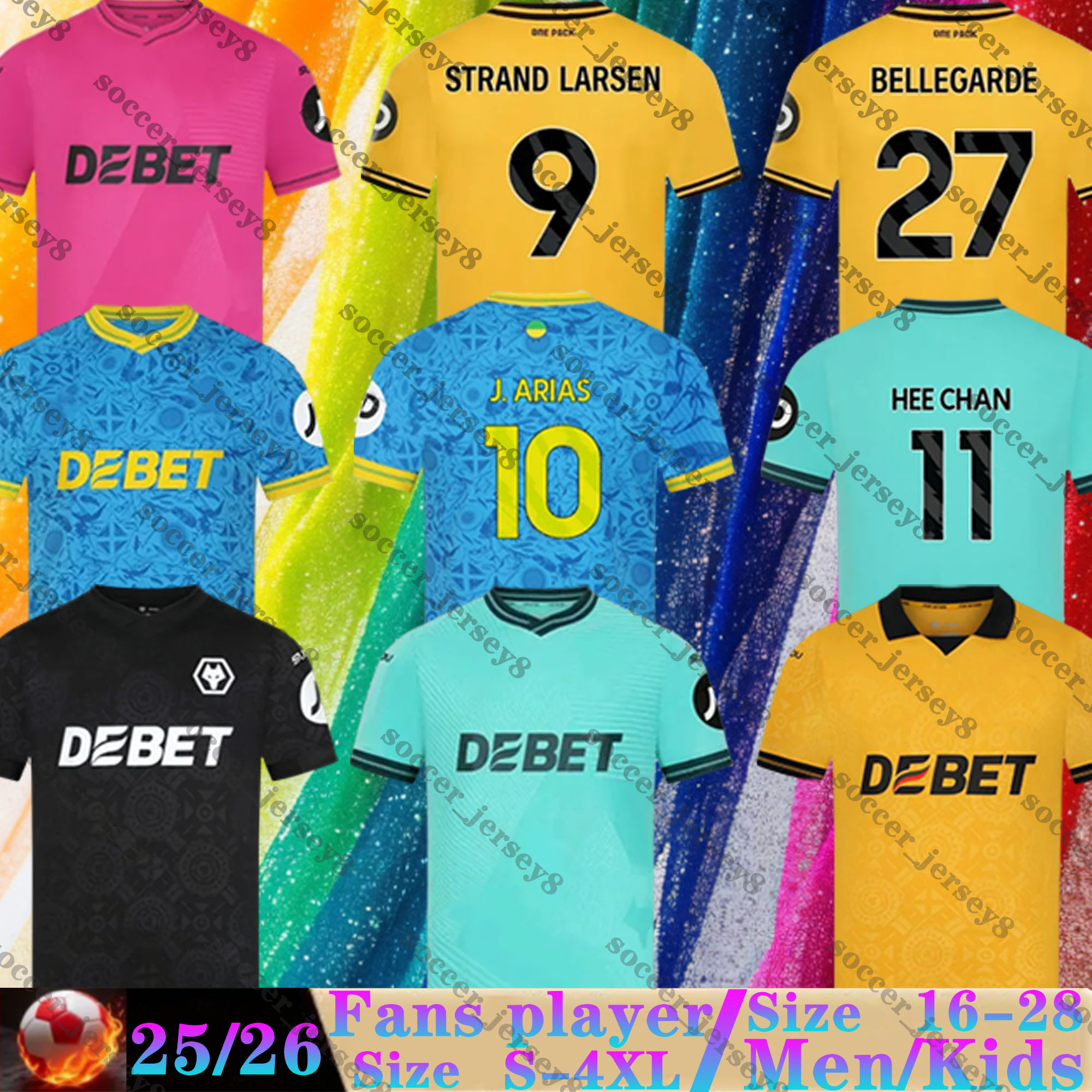 25 26 Wolves AGBADOU soccer jerseys HEE CHAN NETO MUNETSI GOMES STRAND LARSEN HEE CHAN CUNHA KALAJDZIC 2025 2026 WoLvErHaMpToNes 3rd Home Football Shirt Men Kids KIT