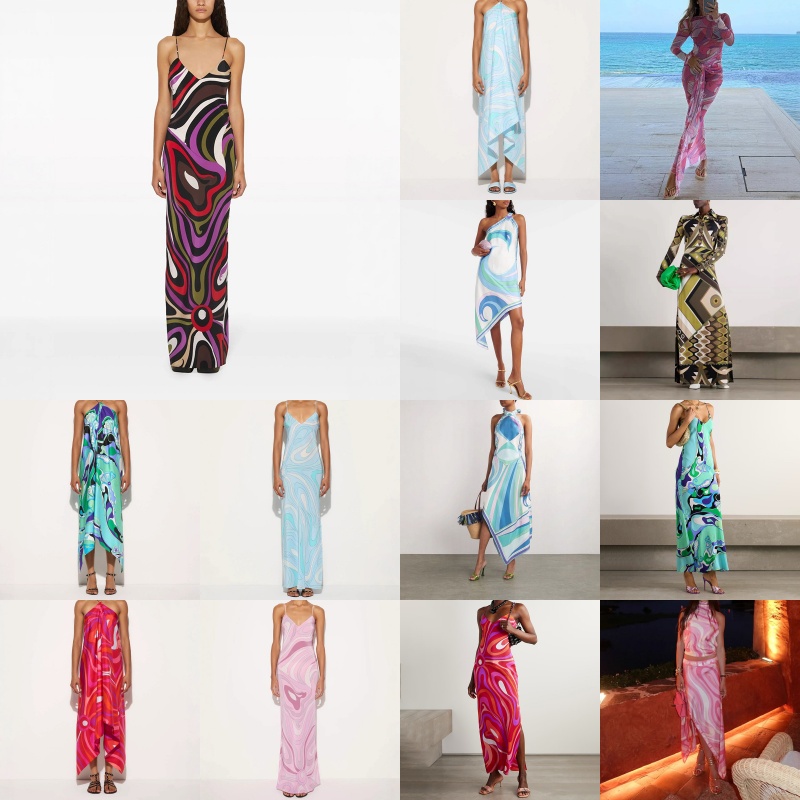 Women Bohemian Maxi Dresses Designer Swirl Prints Beach Bodycon Dress Sexy Party Halter Dress